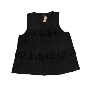 NWT J. Crew Black Tiered Eyelet Ruffle Tank Top